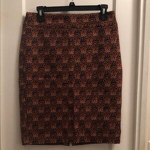 LOFT Brown and Navy Damask Pencil Skirt